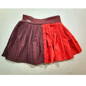 Lacoste Sport Pleated Skirt Colorblock Tennis Athletic Red Burgundy Size 34